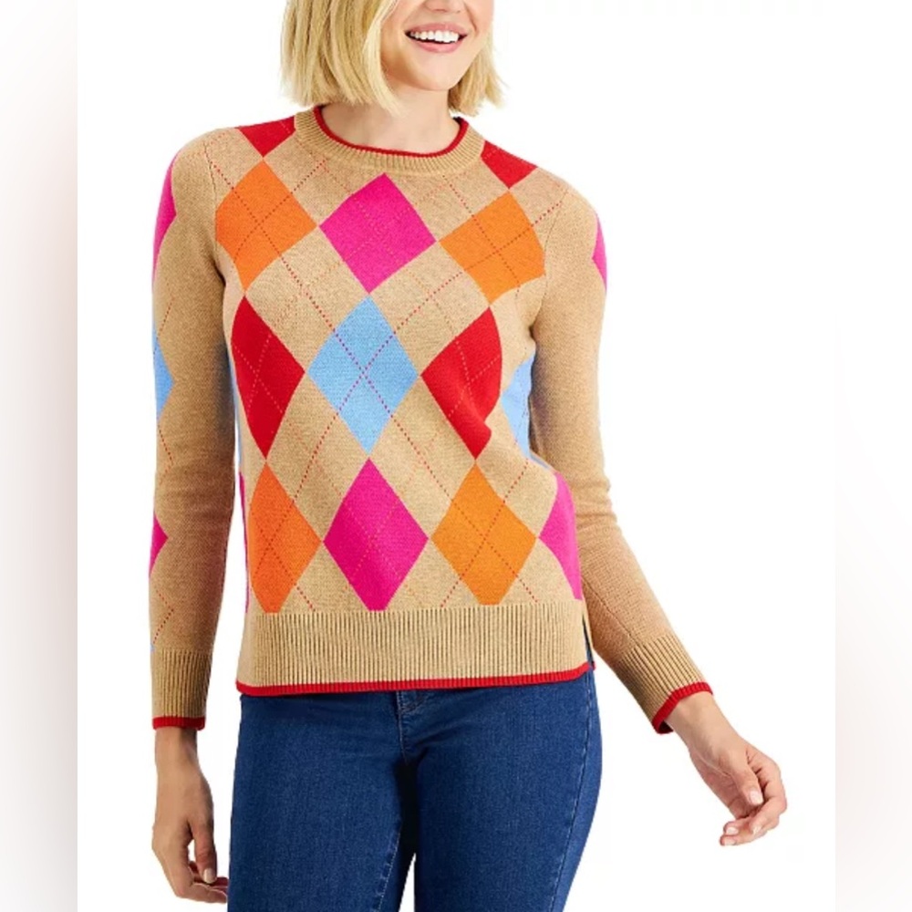Charter Club Argyle Sweater in Pink, Orange, Blue, and Tan
